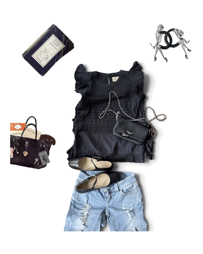 Styling inspiration for Eyelet Ruffle Top, Navy